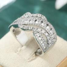 1pc Luxury Synthetic Zirconia Asymmetrical Ring, Women's Engagement Anniversary Ring, Jewelry, High-End Women's Jewelry - Silvery - View 4