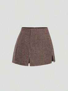 Falda mini casual de fiesta con abertura y corte en A de ante color Maillard para mujer, para otoño/invierno - Marrón 3 - Ver 3
