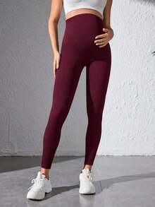 Leggings deportivos de maternidad negros sin costuras - Burdeos - Ver 2
