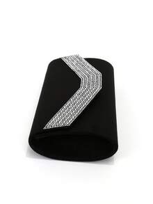 Bolso de mano de terciopelo con strass negros, bolso de fiesta formal con correa de cadena - Negro - Ver 5