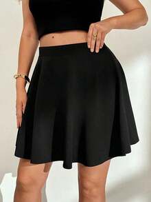 Falda azul de línea A básica, versátil y cómoda para uso diario, de moda para mujer de talla grande en otoño e invierno - Negro - Ver 3