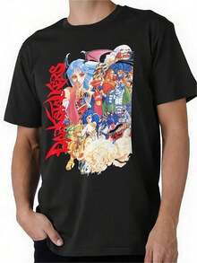 Camiseta de Verano para Hombre con Cuello Redondo, Cómoda, de Algodón Puro, Adecuada para Uso Casual Diario.Camiseta de Algodón Negra con Gráficos de Personajes de King of Fighters - Negro - Ver 1