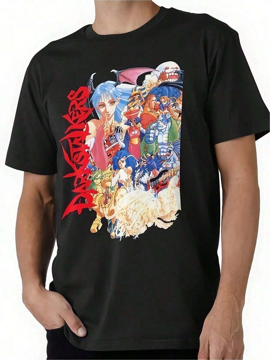 Camiseta de Verano para Hombre con Cuello Redondo, Cómoda, de Algodón Puro, Adecuada para Uso Casual Diario.Camiseta de Algodón Negra con Gráficos de Personajes de King of Fighters - Negro - Ver 1