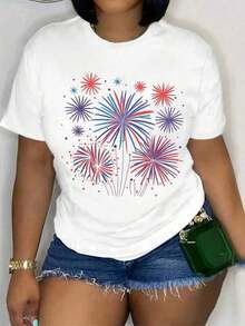 Camiseta con Estampado de Fuegos Artificiales - Diseño Gráfico de Explosión en Rojo, Azul y Morado - Camiseta Ligera y Transpirable de Cuello Redondo para el 4 de Julio, Fiestas de Cumpleaños, Nochevieja - Blanco - Ver 6