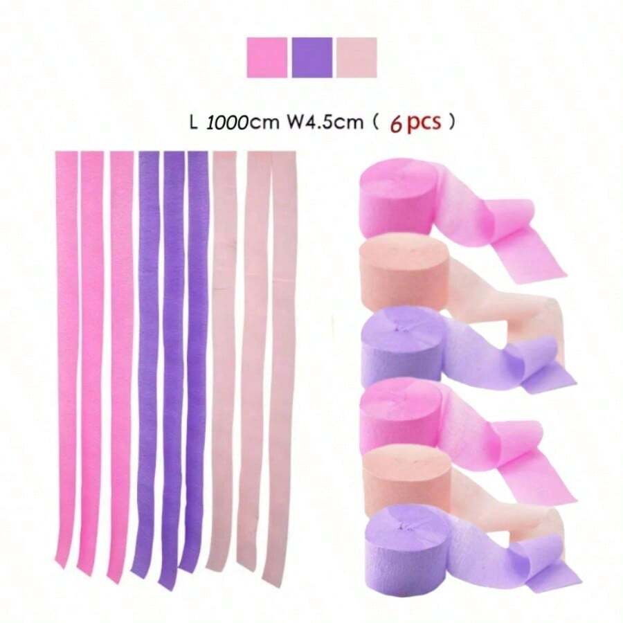 6 cuộn ruy băng giấy màu pastel tươi sáng - mỗi cuộn dài 393,7 inch, màu sắc nhẹ nhàng, ruy băng giấy crepe trang nhã dùng cho trang trí sinh nhật, đám cưới và tiệc tùng, thủ công và các lễ kỷ niệm. - màu hồng tím - Xem 1