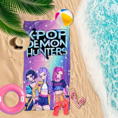 Hasbro 1pc/Set Kpop Cyberpunk Style E-Sports Girl Printed Beach Towel, 2D Flat Printing, Lightweight Soft Quick-Drying, Machine Washable, Sand-Proof And Sun-Proof, Suitable For Summer Vacation, Travel, Pool, Camping And Picnic, A Fashionable And Practical Summer Travel Item. Anime Style Neon Girl Band Beach Towel, Flat Printing, Design, Lightweight Soft Quick-Drying, Machine Washable, Sand-Proof And Sun-Proof, Suitable For Summer Vacation, Travel, Pool, Camping And Picnic, A Spotlight Item For Summer Beach.