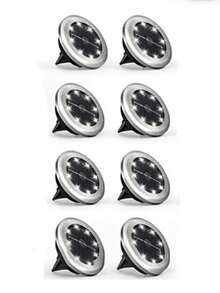 2/4/8/12入 LED 太陽能埋地燈,不鏽鋼圓盤式地埋射燈,太陽能充電,易於插樁安裝,適用於庭院、花園、草坪、小徑、車道照明與景觀裝飾 - 多款式 - 查看 19