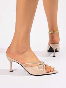 Giày sandal cao gót mũi nhọn màu mơ bằng da PU, kiểu dáng trang trọng, thích hợp cho tiệc tùng, hẹn hò, phối đồ hàng ngày, mẫu sandal cao gót nữ 2026, hàng mới về mùa xuân/hè. - Màu be - Xem 3