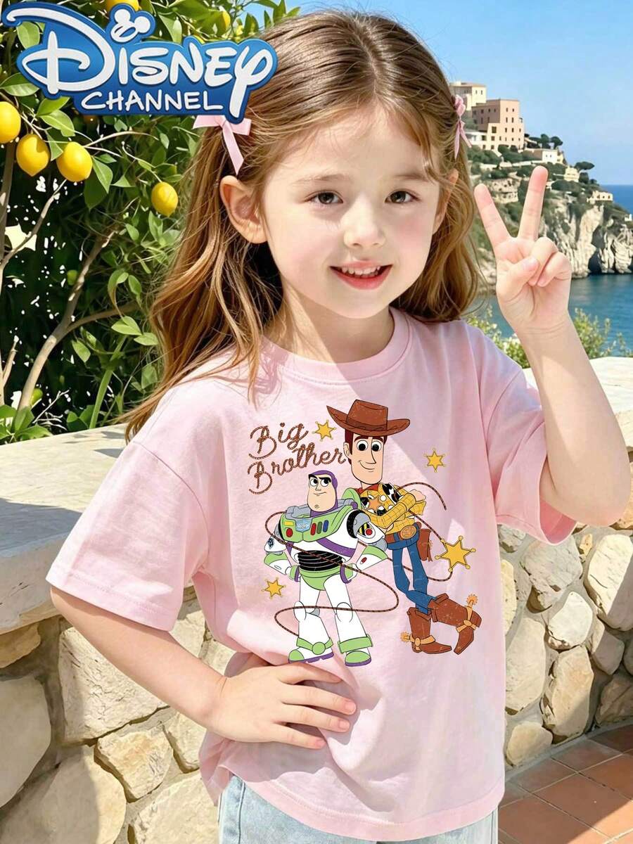DisneyCasual Style Men's T-Shirt Toy Story Characters Big Brother Print Summer Wear For Kids And Family Gifts - Pink - View 1