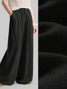Ontre 2026SS Nuevos pantalones de pierna ancha para mujer, pantalones casuales y sueltos con cintura plisada, adecuados para estilo bohemio, Ibiza, vacaciones, festivales, invitados de boda, oficina, maestros, vuelta al colegio, con bolsillos, ajuste relajado, elegante estilo urbano chic, pantalones versátiles para mujer para primavera/verano - Negro - Ver 2