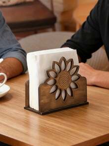 Soporte de servilletas de madera con diseño de girasol, caja de pañuelos de escritorio con veta de madera, caja de almacenamiento de servilletas de girasol de moda, diseño de girasol - Soporte de pañuelos de escritorio estilo bohemio, adecuado para restaurante, cocina o sala de estar, decoración de cocina, soporte de servilletas de mesa, accesorios de cocina, estilo rústico - Multicolor - Ver 3