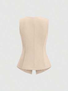 Tall Top sin mangas minimalista y básico de metal con botones grandes para mujeres altas - Albaricoque - Ver 2