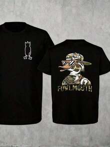 1 Piece Summer Graphic T-Shirt 2026 100% Cotton With Vintage Duck Hunter And Water Duck Print, Old School Streetwear Style, Round Neck, Short Sleeve, T-Shirt, Hunting Gift, Summer Casual Wear, 's Day Gift, 4th Of July Clothing. - 黑色 - 查看 6