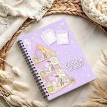 1pc A5 Subject Notebook, ADHD Theme Cleaning Plan - Cute Cleaning Scene Design Cover Spiral Bound Planner, Suitable For Housewives, Home Cleaning Management, Cleaning Action Plan, Best Gift For Siblings, Family, Friends - A5 - View 3