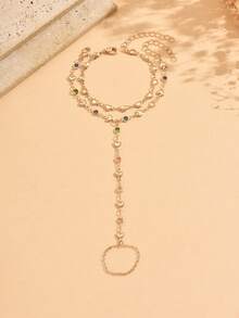 2pcs/Set Fashionable Versatile Heart Shaped Crystal Layered Finger Chain Bracelet, Suitable For Vacation, Date, And Daily Commute. Handmade Chain Can Be Cut To Desired Length, Random Number Of Hearts And Colored Crystals, Random Color Arrangement Of Colored Crystals - Multicolor - View 2