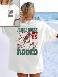 Brave Rider On Horseback Under Festive Lights And Desert Landscape Conveying Strength And Freedom With Christmas Spirit. Women's Double-Print T-Shirt Ideal For Casual Everyday Wear - 白色 - 查看 8