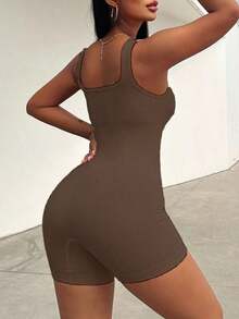 Mono elástico para mujer de moda simple y unicolor con ajuste ceñido - Marrón Mocha - Ver 2