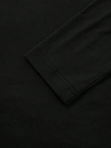 Elegante camiseta básica minimalista vintage casual de uso diario, reversible, de punto con cuello redondo y manga larga para mujer, color negro, para primavera - Negro - Ver 6