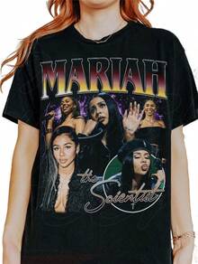Men's And Women's Hip-Hop T-Shirt, Mariah Scientist Rapper, Classic Women's T-Shirt With Free Thugs Print, Crew Neck, Short Sleeve, Y2K Vintage Streetwear Style, YAYH Women's Oversized Cotton Graphic T-Shirt - 彩色 - 查看 2