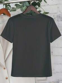 Camiseta de Mujer , Manga Corta, Estilo Casual, Tops Simples para Mujer - Gris Oscuro - Ver 2