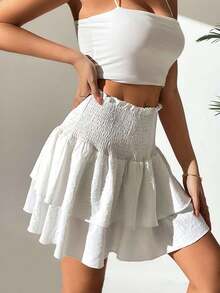 A con volantes en la cintura y el bajo de unicolor para fiestas y eventos del Año Nuevo - Blanco - Ver 3