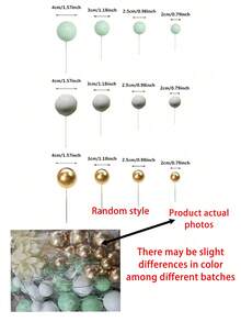 50/10顆金屬裝飾球，綠色與金色球形蛋糕裝飾，波希米亞風蛋糕裝飾頂飾，綠色與金色、鉑金、珍珠球，生日快樂蛋糕裝飾頂飾，婚禮、嬰兒洗禮、生日、波希米亞主題派對用品 - 查看 9