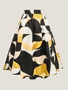 Falda midi de mujer talla grande con elegante estampado geométrico - Multicolor - Ver 6