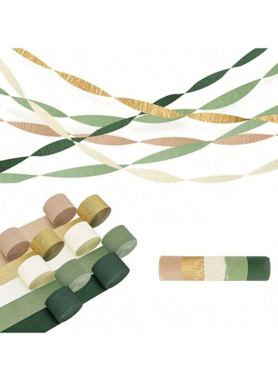 Set de 5 cintas de gasa verde oliva y marrón, decoración bohemia para bodas y fiestas, decoración de pared interior, eventos de celebración, cumpleaños, bodas, compromisos, aniversarios, graduaciones, decoración de fiestas de verano - Multicolor - Ver 1