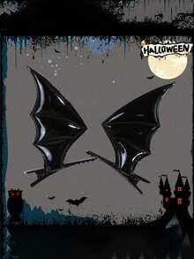 1 Pair Halloween Black Bat Wing Hair Clips, Gothic European And American Style Hair Accessories, Personalized Versatile Headpiece, Dark Style Leather Costume Accessory, Essential Party Cosplay Supplies, Unisex - Multicolor - View 3
