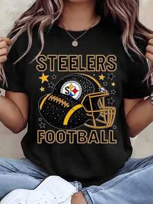 Premium Unisex Casual T-Shirts With Steelers Football Helmet Graphic Print For Game Days And Fan Events, Matching Set For Couples And Families, Pure Cotton Fabric And Comfortable - XXXL - 查看 2