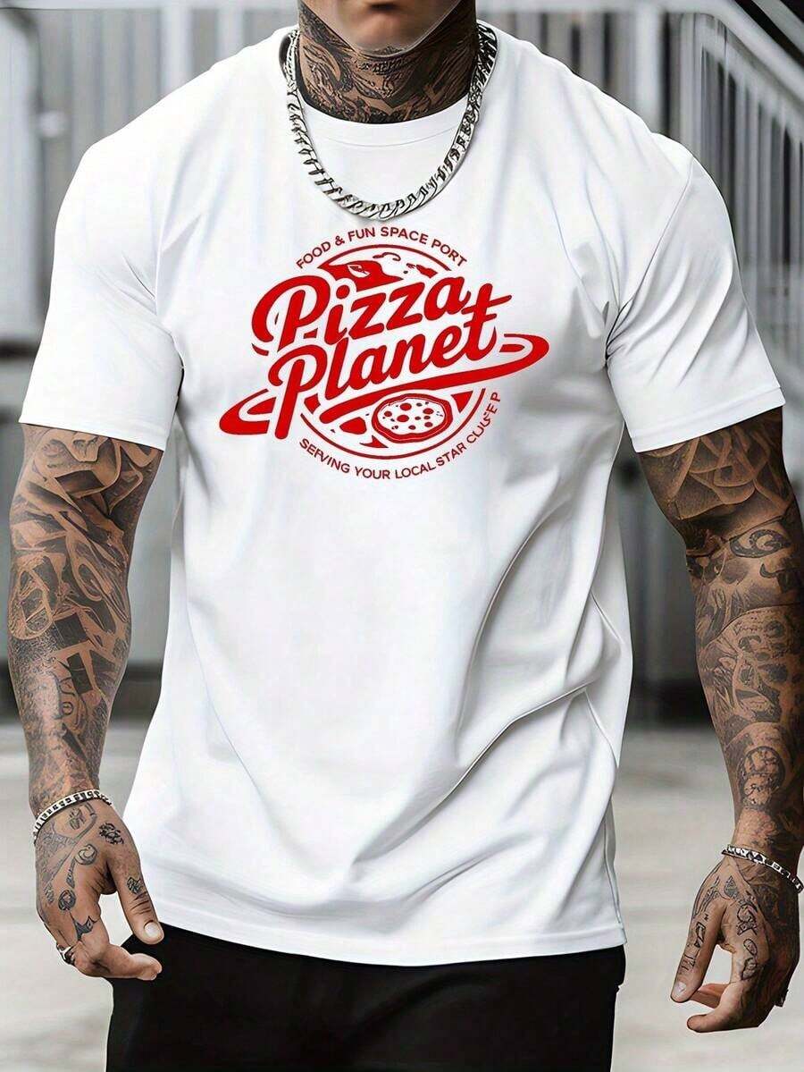 Camiseta de manga corta para hombre Pizza Planet (Cotton), marca de moda americana de moda, camiseta estampada para adolescentes, cuello redondo casual y versátil para primavera y verano. 100% Algodón - Blanco - Ver 1