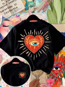 Mexican Basic TideCamiseta casual de cuello redondo para mujer, de tela cómoda y transpirable, adecuada para salidas de primavera/verano, con silueta holgada y favorecedora, la mejor opción para vacaciones y viajes. Negro Fashion: Nuevo Lanzamiento - Negro - Ver 1