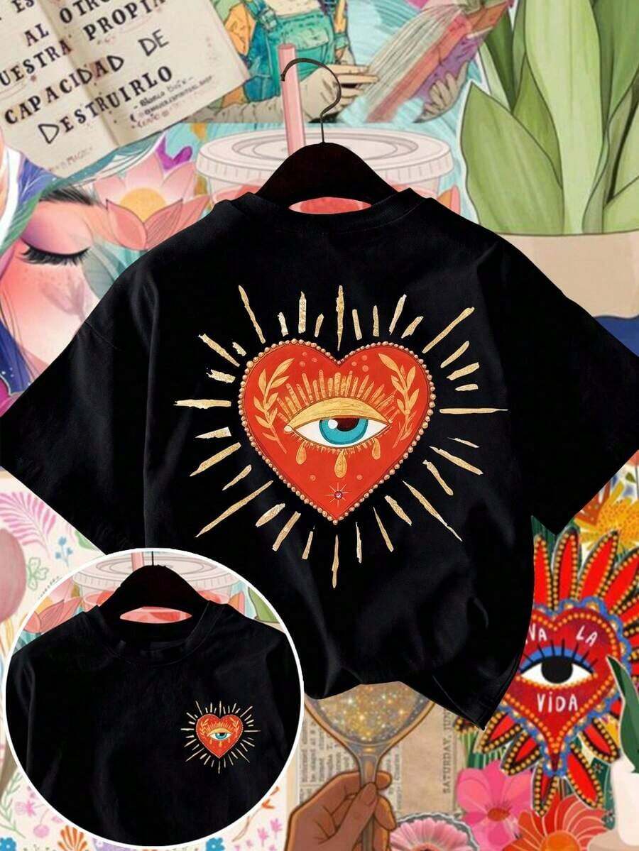 Mexican Basic TideCamiseta casual de cuello redondo para mujer, de tela cómoda y transpirable, adecuada para salidas de primavera/verano, con silueta holgada y favorecedora, la mejor opción para vacaciones y viajes. Negro Fashion: Nuevo Lanzamiento - Negro - Ver 1