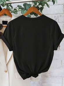 Women's Floral Print T-Shirt, Casual Short-Sleeved Round Neck T-Shirt, Suitable For Vacation And Everyday Wear - Unisex Loose Cotton Short-Sleeved Round Neck Vintage Style T-Shirt, Blouses For Women. Casual Blouses For Ladies. - 黑色 - 查看 3