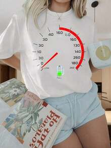 Camiseta de manga corta con cuello redondo y corte holgado 100% algodón de FunnyWo, ideal para uso diario casual en verano. Camiseta de manga corta con cuello redondo de TopWo, diseño de velocímetro con gráfico de medidor de combustible para hombre, camiseta negra casual. Estampados divertidos son adecuados para fiestas de Navidad, actividades deportivas, fiestas de vacaciones, salidas, deportes y otros regalos navideños. Camiseta de manga corta con cuello redondo de algodón puro, suave y casual, básica para el verano. - Blanco - Ver 7