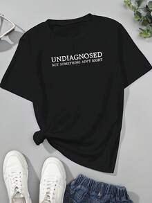 Directional Women's T-Shirt / Creative Letter Prints / Comfortable Colors - Negro - Ver 1