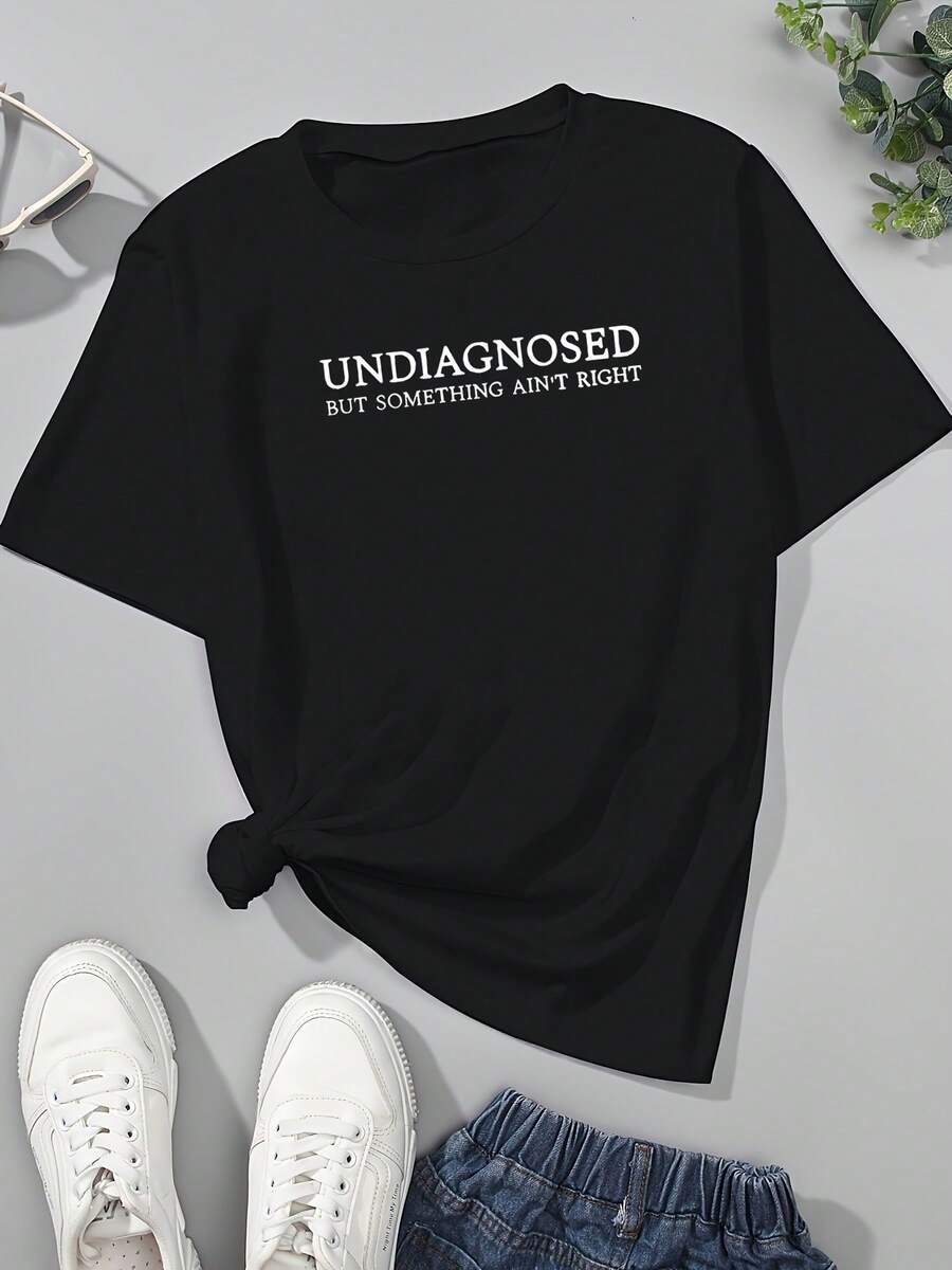 Directional Women's T-Shirt / Creative Letter Prints / Comfortable Colors - Negro - Ver 1