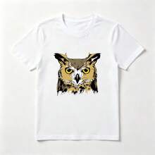 Realistic Owl White Cotton T-Shirt Wild Style - 白色 - 查看 1