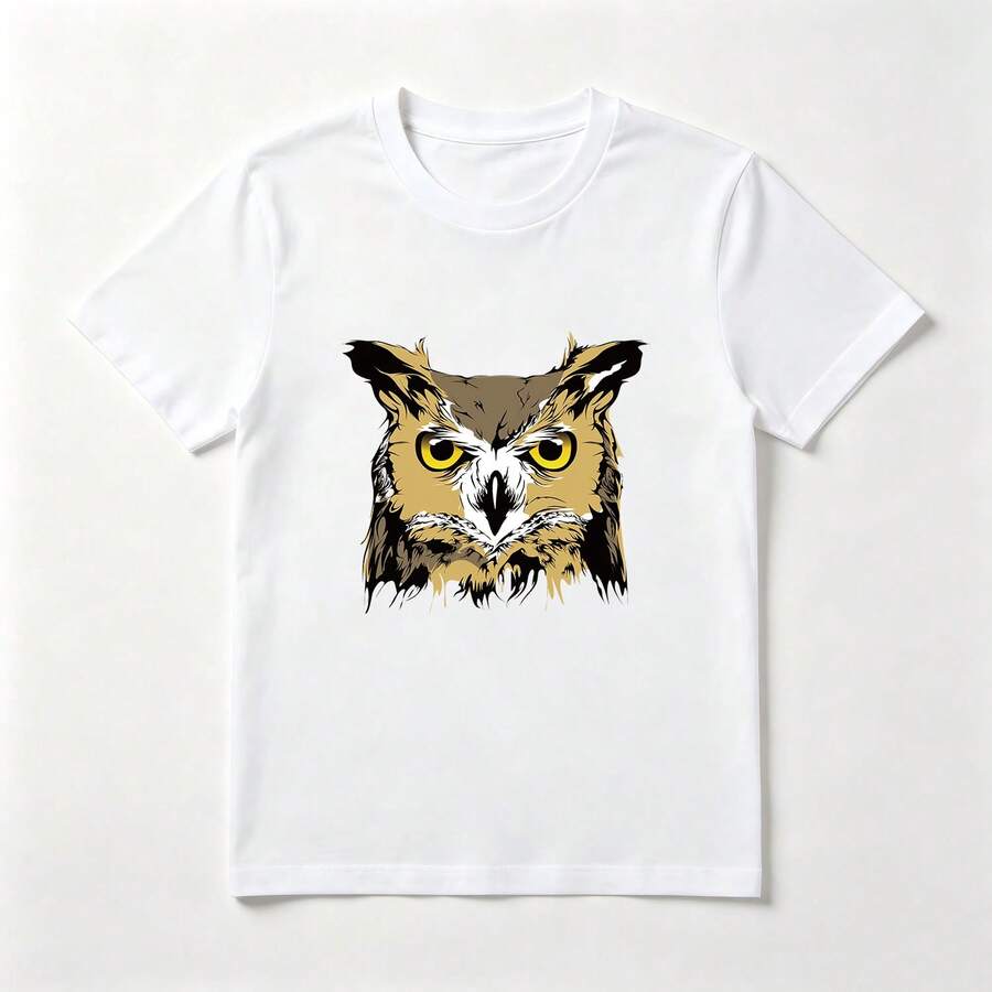 Realistic Owl White Cotton T-Shirt Wild Style - 白色 - 查看 1