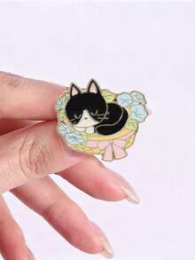 4pcs Cute Plant Floral Cat Enamel Brooch, Daisy, Tulip, Cat Shaped Pins, Fashion Accessory, Gift For Friends - Multicolor - View 7
