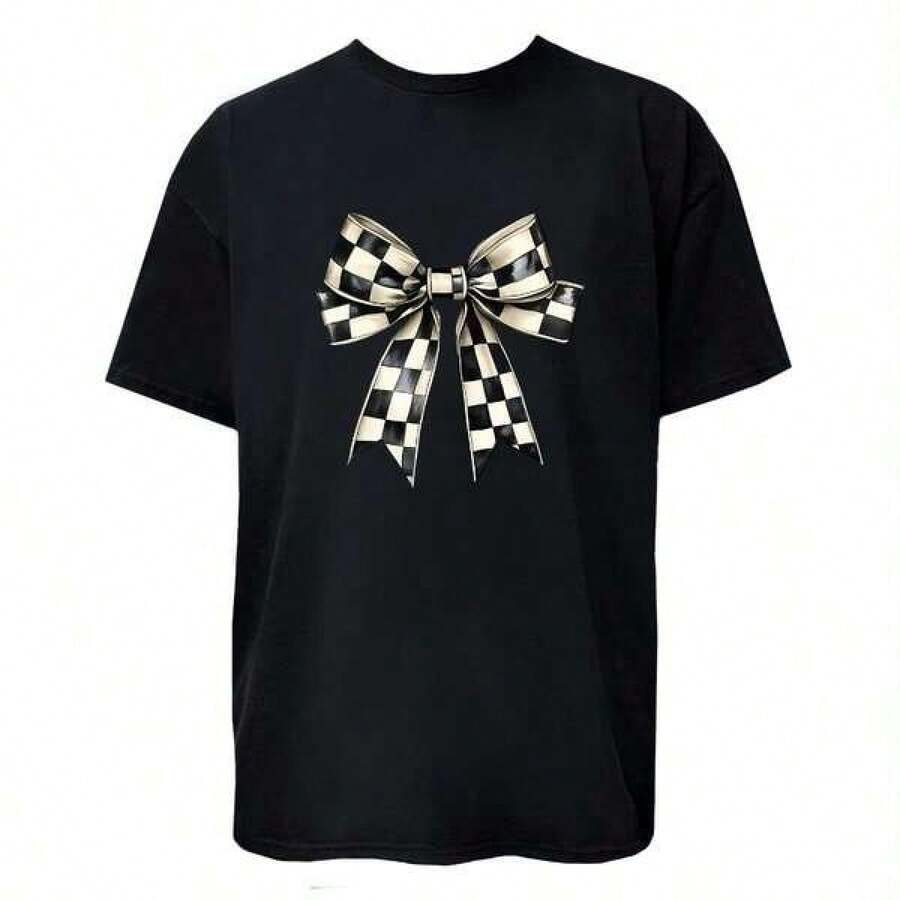 Unisex Short-Sleeved T-Shirt, Adult T-Shirt With Ribbon, Short-Sleeved T-Shirt For Women And Men, Men's T-Shirts, , Women's, Romwe Men, Boho Chic, Gifts For Teachers, Women's T-Shirt, Curvy Outfits For Men, Y2k. - 黑色 - 查看 1