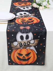1pc 180cm*35cm Halloween Table Runner, Pumpkin Ghost Pattern Polyester Fabric Tablecloth, Halloween Decoration, Halloween Party Dinner Table Decor, Home Decor, Halloween Candy Decoration, Happy Halloween Decoration, Tabletop Centerpiece Decor, Scary Halloween Decoration - Multicolor - View 9