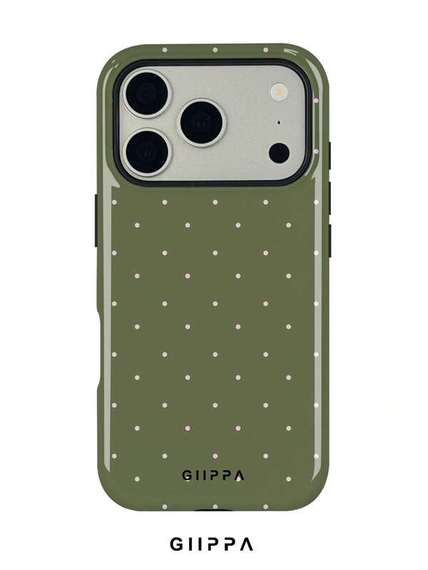 GIIPPA 1件橄欖綠底色搭配淺粉色波點圖案設計，Phone 17 Pro Max 手機殼，相容於 Phone 16 Pro Max、15 Pro Max、14 Pro Max，韓系高端時尚趣味手機殼，相容於 11/12/13/14/15/16 Pro Max Plus，優雅設計適合男女使用，復活節、婚禮季與生日送給女友的完美禮物！