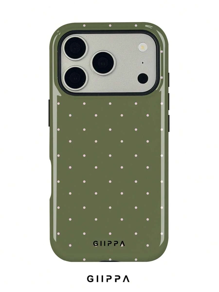 GIIPPA 1件橄欖綠底色配淡粉色波點圖案設計,Phone 17 Pro Max 手機殼,相容於 Phone 16 Pro Max、15 Pro Max、14 Pro Max,韓式高端時尚趣味手機殼,相容於 11/12/13/14/15/16 Pro Max Plus,優雅設計適合男女使用,復活節、婚禮季和生日送給女友的完美禮物! - 橄欖綠 - 查看 1