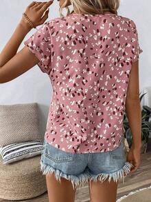 Camisa de mujer con estampado total, versátil para uso casual diario de manga corta - Rosa - Ver 2
