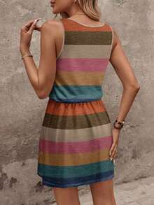 Vestido corto casual de mujer con estampado de hojas azul y blanco, adecuado para primavera/verano, casual - Multicolor 3 - Ver 2