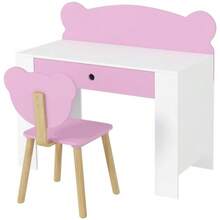 Children's Desk Set With Tabletop And Drawer, Bear-Shaped Desk And Chair, School Desk, Children's Desk, Desk For Boys And Girls, Pink - Pink - View 1