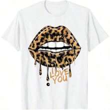 1 pieza Camiseta de Mujer con Estampado de Labios con Efecto Goteante y Diseño de Leopardo/Guepardo, Camiseta Diaria para Mujer y Niña, 180g 100% Algodón - Blanco - Ver 1