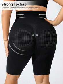 Leggings de control de abdomen de talla grande para mujer con cintura alta, para uso casual en verano - Negro - Ver 2
