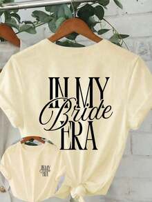 Camiseta Holgada Sencilla Mujer Estilo Moderno Women's Daily Casual Bride Era Has Arrived/Officially Entered Bride Mode/I Am Now In The Bride Legend. Sudadera de manga corta con cuello redondo para primavera, otoño e invierno, adecuada para el Día de San Valentín/Regreso a clases, camiseta blanca de verano para mujer con estampado gráfico,  verano 2026. - Albaricoque - Ver 4